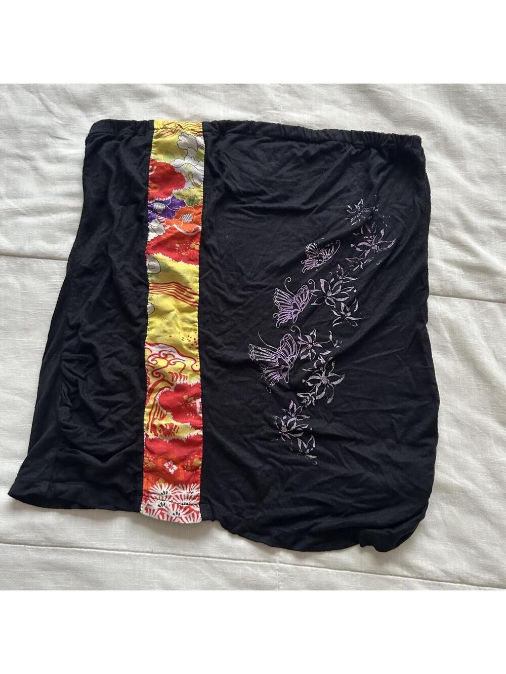 Gouk Black Japanese Floral Butterfly Print Strapless Tube Top Size S Japan